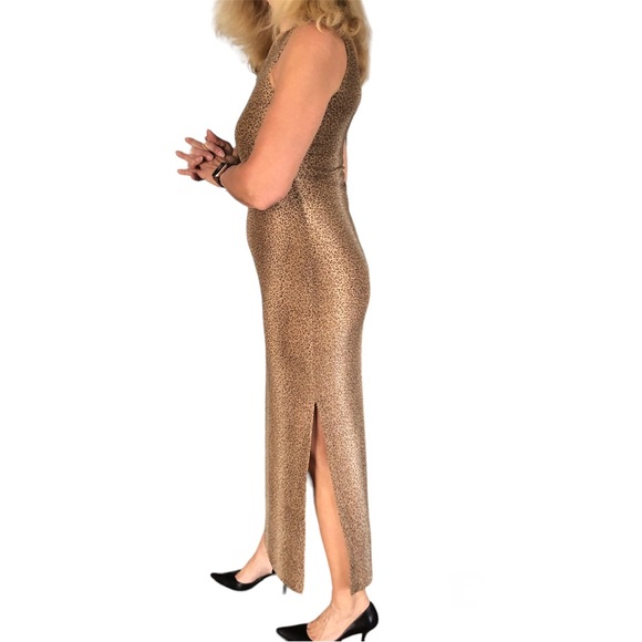Lori Ann petite gold sparkle jaguar print evening gown  design shoulders Size 6 - Picture 4 of 6